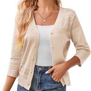GRACE KARIN SZ S Women's 2025 Cropped Cardigan 3/4 Sleeve Lightweight Crochet